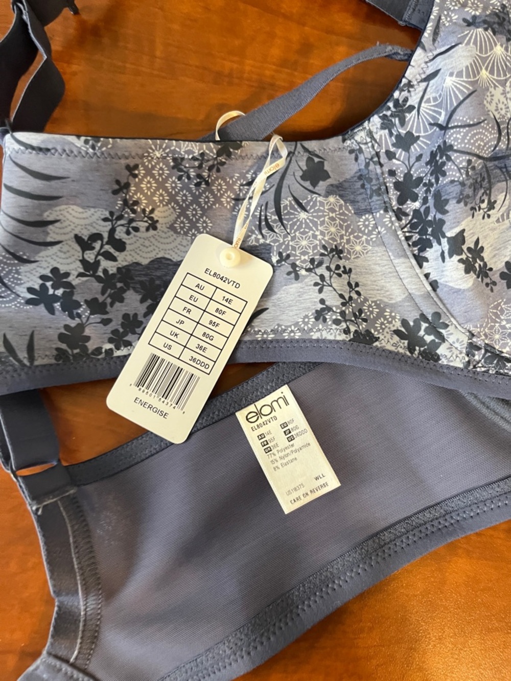 Underwire Bra Bralette Cami Elomi Navy Floral Full Coverage 36 DDD 💙 non padded - Picture 9 of 9